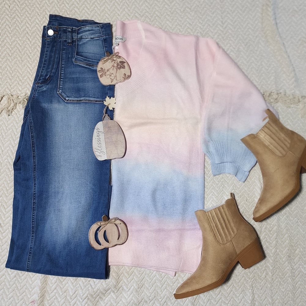 DAVI & DANI Pink and Blue Ombre Sweater